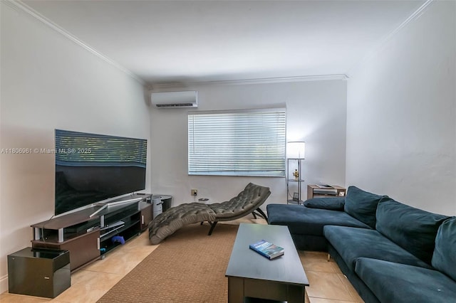 1300 Salzedo St Unit 4, Coral Gables, FL 33134 - living area featuring an AC wall unit, tile patterned floors, and ornamental molding