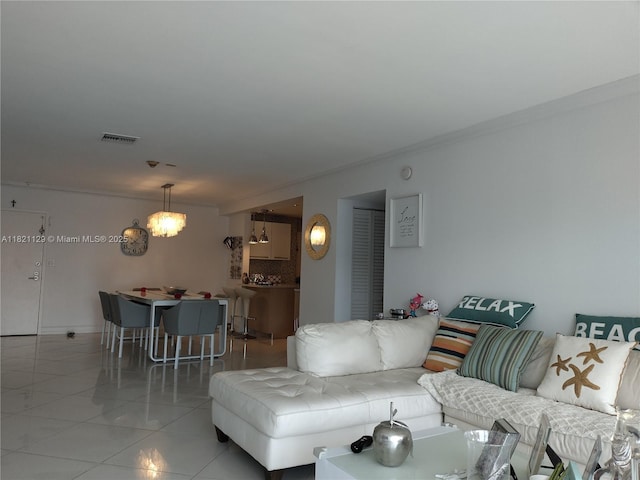 575 Crandon Blvd Unit 706, Key Biscayne, FL 33149 - living area featuring tile patterned floors and crown molding