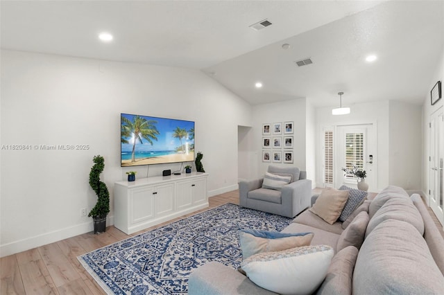 1020 SW 19th St SW, Naples, FL 34117 - living area with light wood-style flooring, lofted ceiling, and recessed lighting