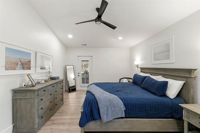 1020 SW 19th St SW, Naples, FL 34117 - bedroom featuring light wood-style floors, a ceiling fan, recessed lighting, and access to exterior
