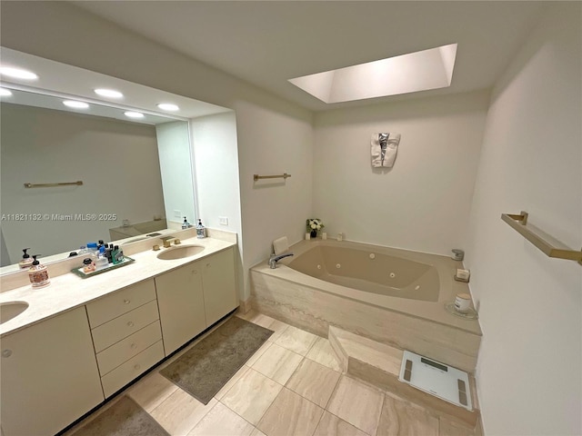 20191 E Country Club Dr Unit 1903, Aventura, FL 33180 - bathroom featuring a tub with jets, double vanity, recessed lighting, and a skylight