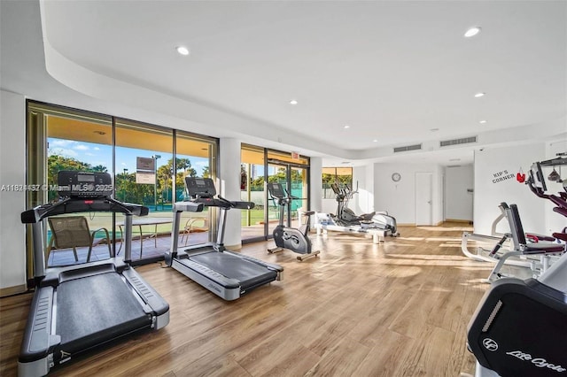 20191 E Country Club Dr Unit 1903, Aventura, FL 33180 - gym featuring wood finished floors and recessed lighting