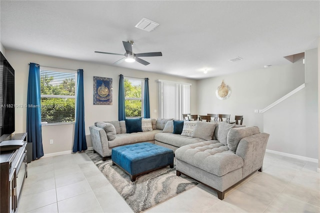 5720 Mentmore Dr, Mangonia Park, FL 33407 - living area featuring ceiling fan and light tile patterned floors
