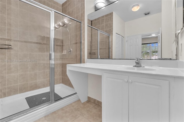 13227 SW 42nd St Unit 8103, Miramar, FL 33027 - bathroom featuring a stall shower, tile patterned flooring, and vanity