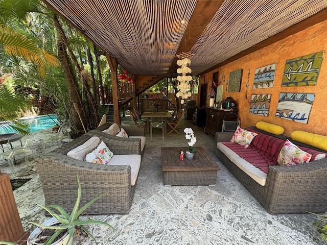 3767 Royal Palm Ave, Miami Beach, FL 33140 - view of patio / terrace featuring outdoor lounge area, a swimming pool, and stairs
