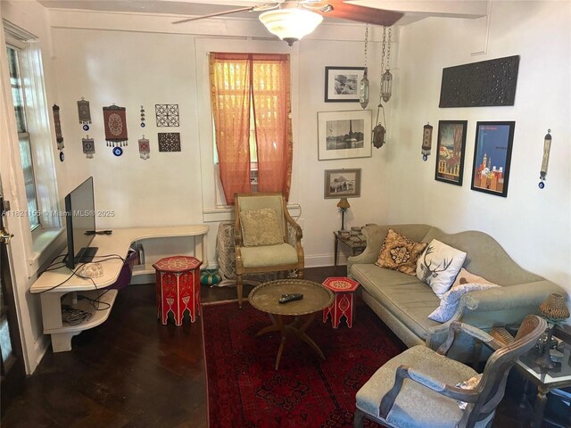 3767 Royal Palm Ave, Miami Beach, FL 33140 - living room with a ceiling fan and wood finished floors