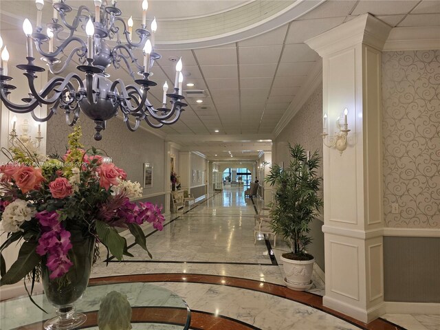 3800 S Ocean Dr Unit 425, Hollywood, FL 33019 - lobby with ornamental molding, wallpapered walls, and recessed lighting
