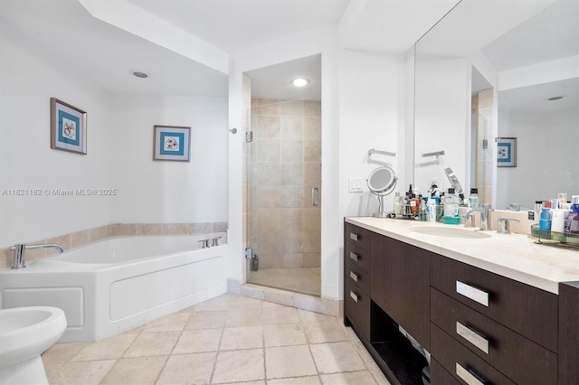 18201 Collins Ave Unit 2008, Sunny Isles Beach, FL 33160 - bathroom featuring a bath, vanity, a shower stall, a bidet, and recessed lighting
