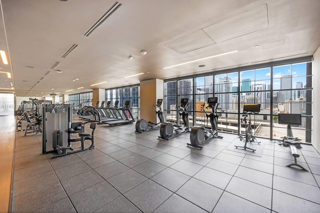 159 NE 6th St Unit 3016, Miami, FL 33132 - exercise room with floor to ceiling windows and a view of city