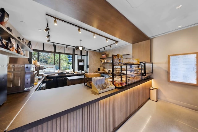 159 NE 6th St Unit 3016, Miami, FL 33132 - kitchen featuring open shelves and track lighting