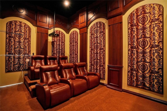 15093 SW 16th St, Davie, FL 33326 - carpeted home theater room featuring arched walkways and baseboards