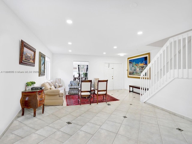 5343 NW 111th Ct, Doral, FL 33178 - living area featuring recessed lighting, stairs, and light tile patterned floors
