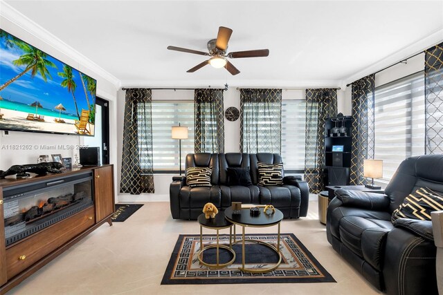 7631 Miramar Pkwy, Miramar, FL 33023 - living room featuring a ceiling fan and ornamental molding