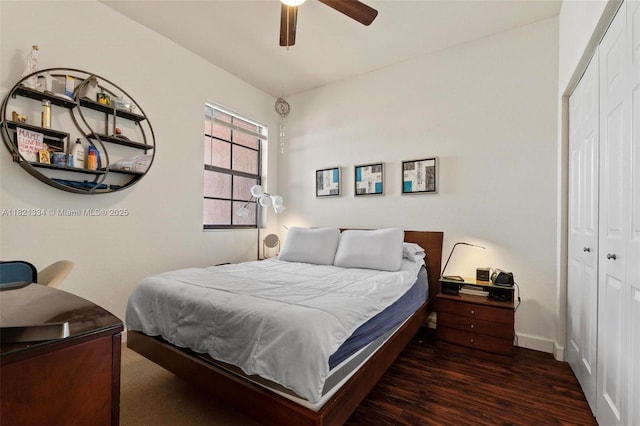 3507 W 89th Pl, Hialeah, FL 33018 - bedroom with a closet, wood finished floors, and a ceiling fan