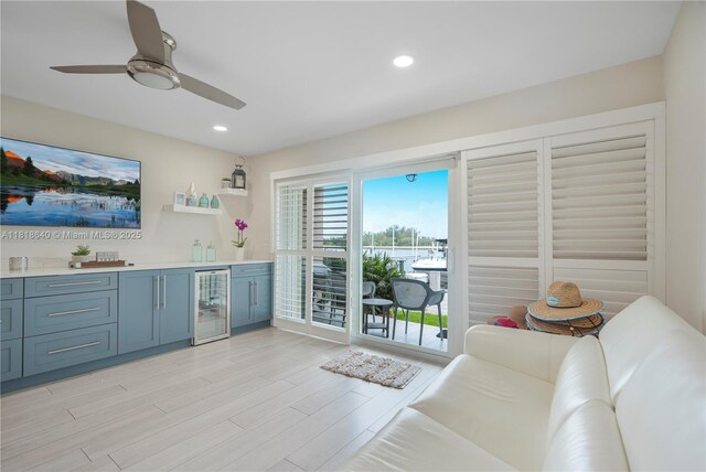4034 N Ocean Dr, Hollywood, FL 33019 - living room featuring light wood-type flooring, a ceiling fan, and recessed lighting