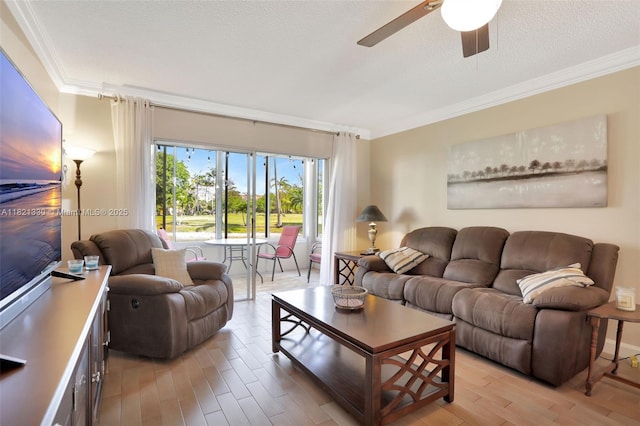 4311 NW 16th St Unit B103, Lauderhill, FL 33313 - living room with crown molding, light wood-type flooring, and a ceiling fan