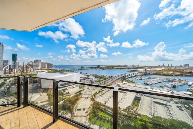 398 NE 5th St Unit 1809, Miami, FL 33132 - balcony with a skyline view, a water view, and view of marina
