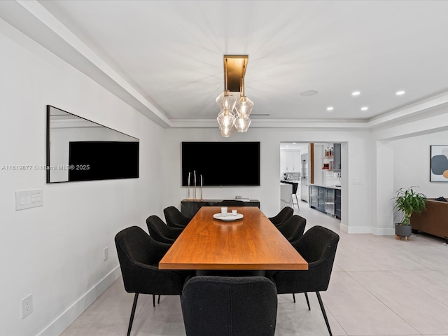 4531 SW 15th St, Miami, FL 33134 - dining space with a chandelier, light tile patterned flooring, and recessed lighting