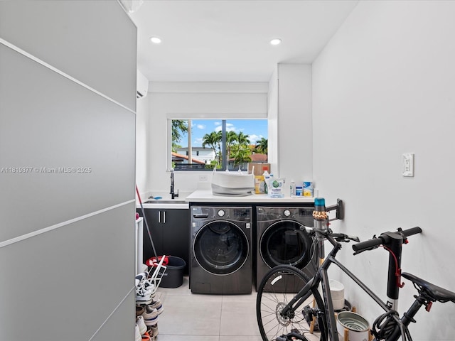 4531 SW 15th St, Miami, FL 33134 - laundry area with washing machine and dryer, light tile patterned floors, and recessed lighting