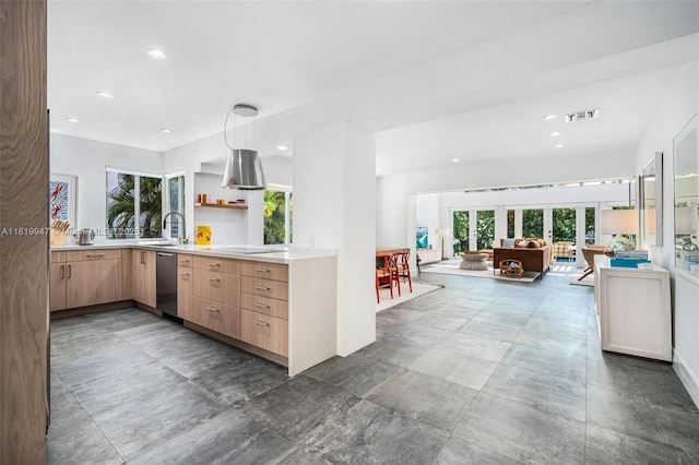 7755 Noremac Ave, Miami Beach, FL 33141 - kitchen featuring dishwasher, healthy amount of natural light, open floor plan, light countertops, and recessed lighting