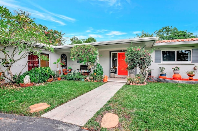 6285 Pine Ter, Plantation, FL 33317 - ranch-style house with a front lawn, stucco siding, and covered porch