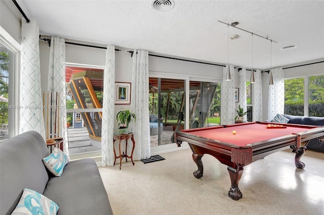 6285 Pine Ter, Plantation, FL 33317 - rec room with a textured ceiling, billiards, and rail lighting