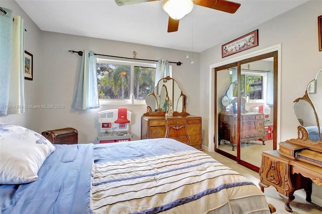 6285 Pine Ter, Plantation, FL 33317 - bedroom featuring multiple windows, carpet flooring, access to outside, and ceiling fan