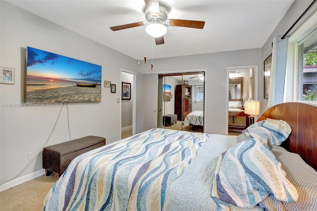 6285 Pine Ter, Plantation, FL 33317 - carpeted bedroom with ceiling fan, a closet, and connected bathroom