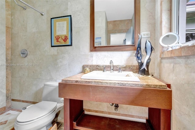 6285 Pine Ter, Plantation, FL 33317 - bathroom featuring tile walls, tiled shower, and vanity