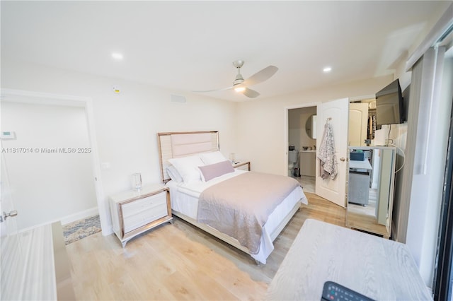 126 Piedmont C 126, Delray Beach, FL 33484 - bedroom featuring light wood-style floors, ceiling fan, and recessed lighting