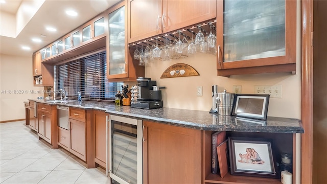 10123 Vestal Ct, Coral Springs, FL 33071 - indoor bar featuring wine cooler, light tile patterned floors, and recessed lighting