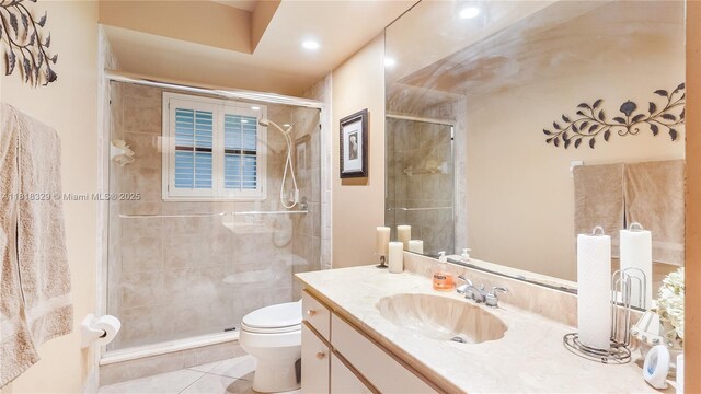 10123 Vestal Ct, Coral Springs, FL 33071 - bathroom with vanity, tile patterned floors, a stall shower, and recessed lighting
