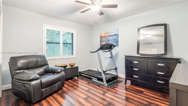 10123 Vestal Ct, Coral Springs, FL 33071 - exercise room featuring wood finished floors, ceiling fan, and a textured ceiling