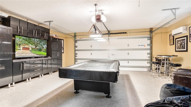 10123 Vestal Ct, Coral Springs, FL 33071 - game room featuring a garage, a wall mounted air conditioner, speckle patterned floor, pool table, and a textured ceiling