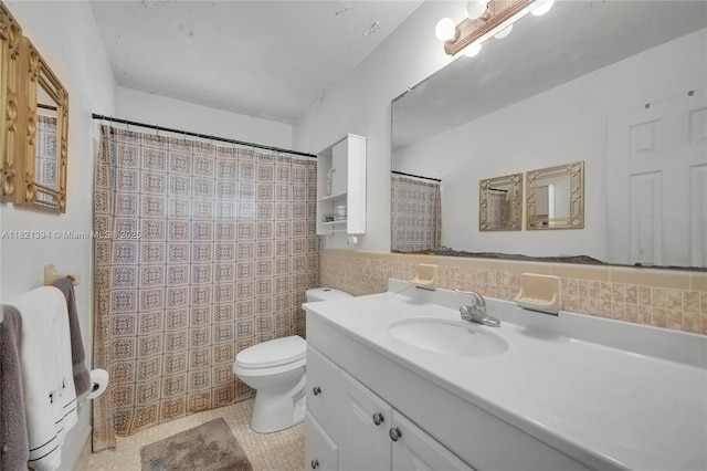 5340 SW 11th St, Margate, FL 33068 - bathroom featuring vanity, tile walls, tile patterned floors, and a shower with curtain