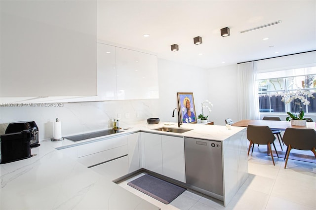 10857 NW 84th St, Doral, FL 33178 - kitchen featuring modern cabinets, black electric stovetop, stainless steel dishwasher, a peninsula, and white cabinetry