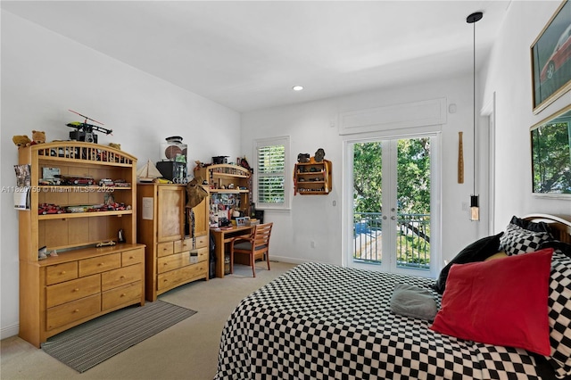 180 Solano Prado, Coral Gables, FL 33156 - bedroom with access to exterior, light carpet, multiple windows, and recessed lighting