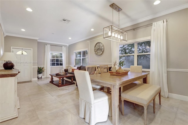 15201 SW 46th Ct, Miramar, FL 33027 - dining space featuring recessed lighting, crown molding, and light tile patterned floors