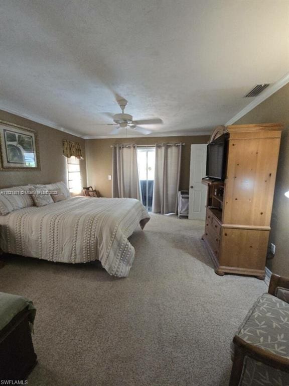 13001 Shetland Ln, Fort Myers, FL 33912 - carpeted bedroom featuring ornamental molding and a ceiling fan