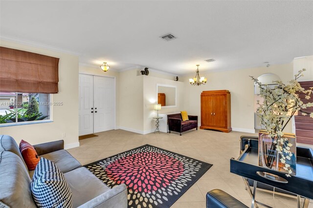 15631 SW 53rd St, Miramar, FL 33027 - tiled living area featuring a chandelier and ornamental molding