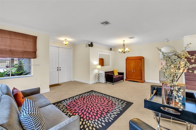 15631 SW 53rd St, Miramar, FL 33027 - living area with a chandelier, tile patterned flooring, and ornamental molding