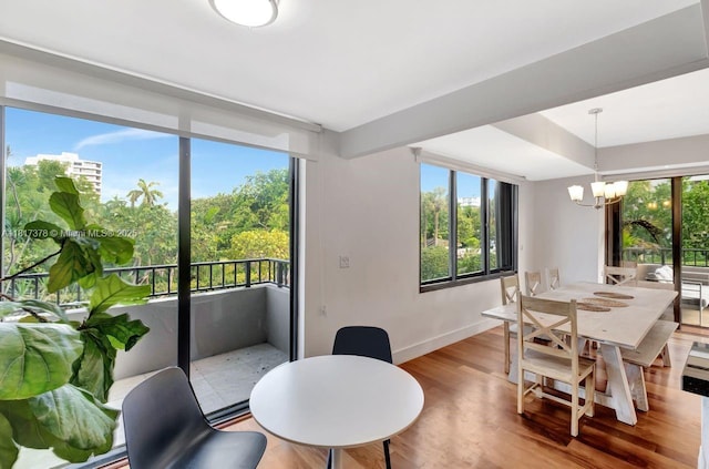 201 Crandon Bl Unit 200, Key Biscayne, FL 33149 - dining space featuring a chandelier, plenty of natural light, and light wood finished floors