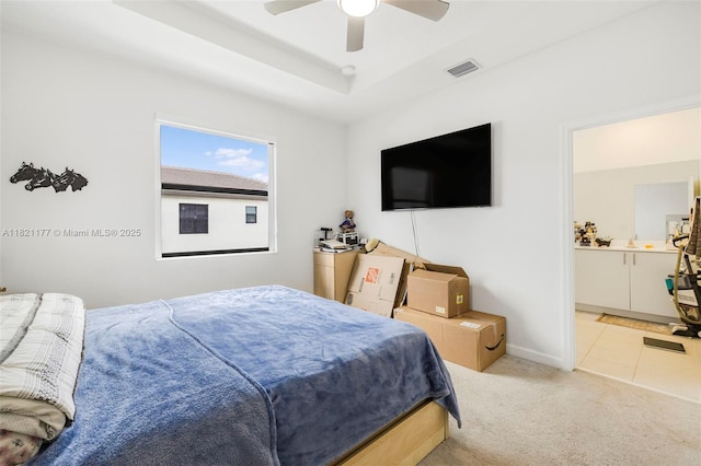23404 SW 131st Ave, Homestead, FL 33032 - bedroom featuring light carpet, a ceiling fan, and a raised ceiling