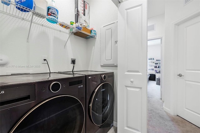 23404 SW 131st Ave, Homestead, FL 33032 - washroom with washing machine and dryer, carpet floors, and electric panel