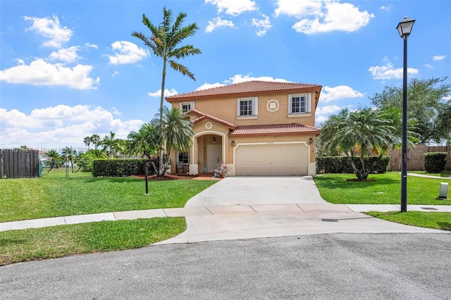 21343 SW 88th Ct, Cutler Bay, FL 33189 - mediterranean / spanish house with a tiled roof, stucco siding, driveway, and an attached garage