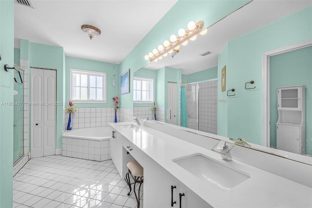 21343 SW 88th Ct, Cutler Bay, FL 33189 - full bath featuring tile patterned floors, a bath, tiled shower, and double vanity