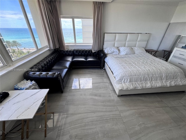 19201 N Collins Ave Unit 826, Sunny Isles Beach, FL 33160 - bedroom with a water view and ornamental molding