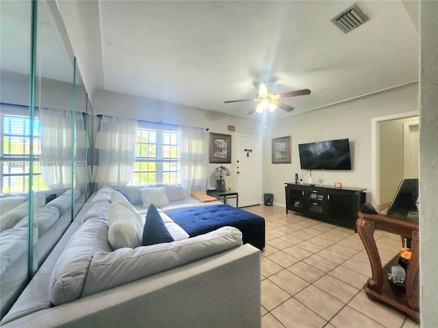 3082 NW 4th St, Miami, FL 33125 - living room with light tile patterned floors and a ceiling fan