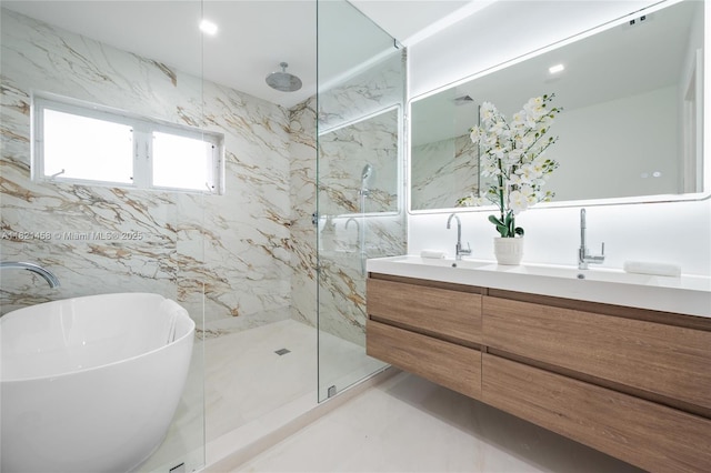 5211 Granada Blvd, Coral Gables, FL 33146 - full bath featuring double vanity, a marble finish shower, and a freestanding bath
