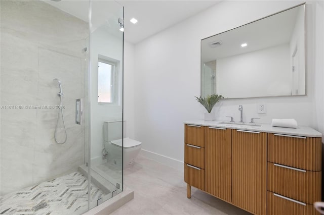 5211 Granada Blvd, Coral Gables, FL 33146 - full bath featuring a marble finish shower, vanity, and recessed lighting